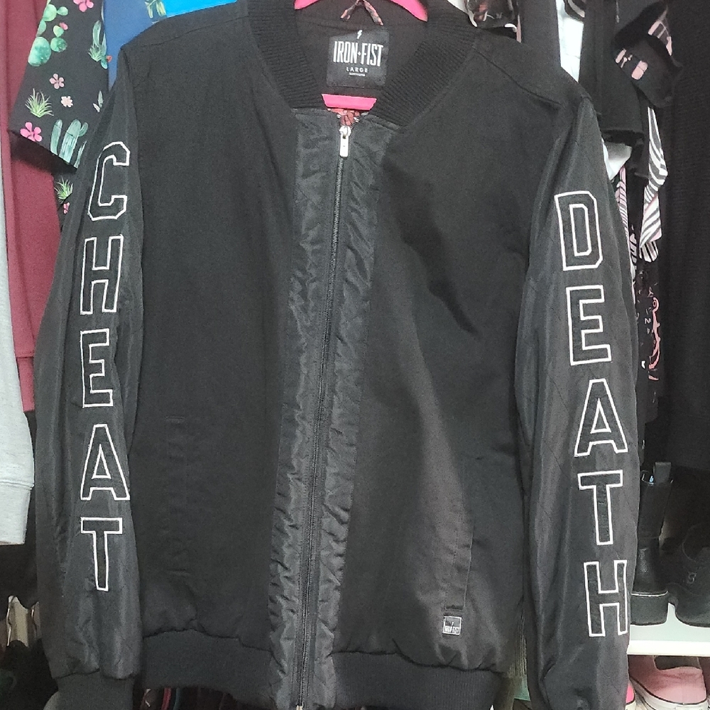 Iron Fist Black Jacket with Bold Sleeve Text